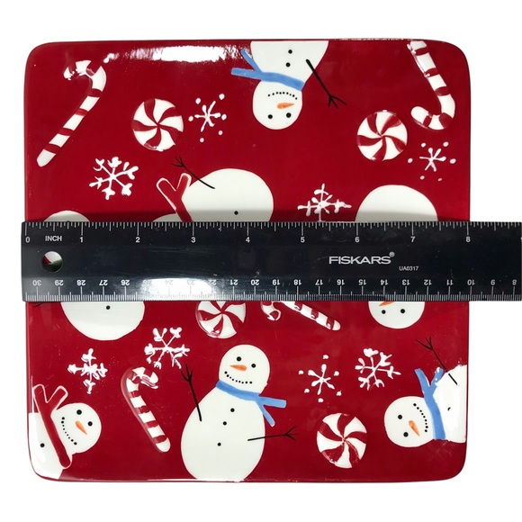 ST. NICHOLAS SQUARE Peppermint Lane Snowman 8" Square Appetizer Dessert Plate - Picture 4 of 6